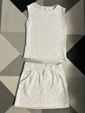 Fabletics Anne French Terry Sleeveless Top/Skirt SET Gray Heather/Oatmeal XS
